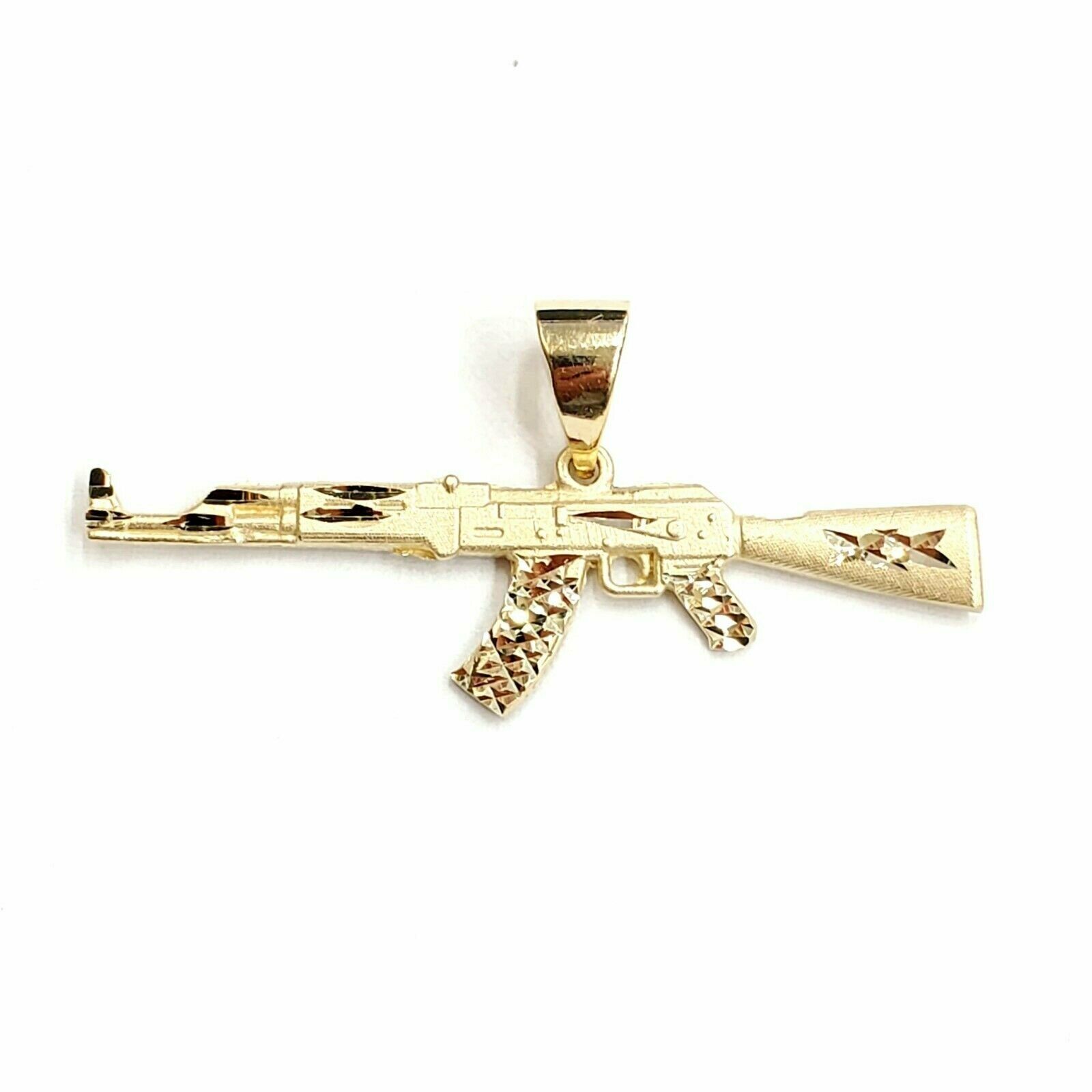 14k yellow Gold AK-47 Machine gun Military Rifle Pendant charm fine gift 3.6g