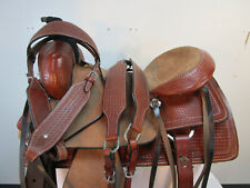 ROPING SADDLE WESTERN HORSE RANCH PLEASURE TOOLED USED LEATHER TACK SET 17 16  picture