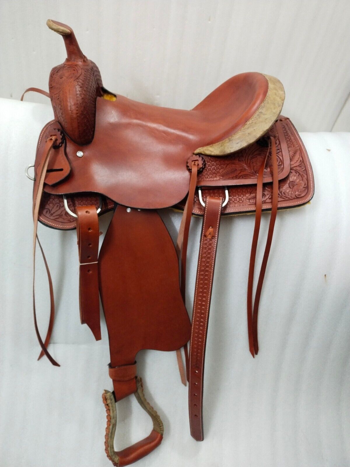 Western Leather Roper Ranch Hand Tooled Horse Tack Saddle With 