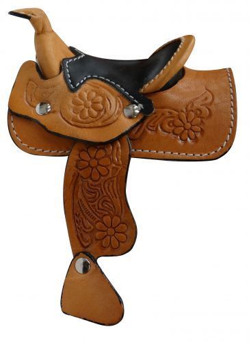 Western Horse Miniature Leather Saddle Adorable Decoration Light, Dark or Black
