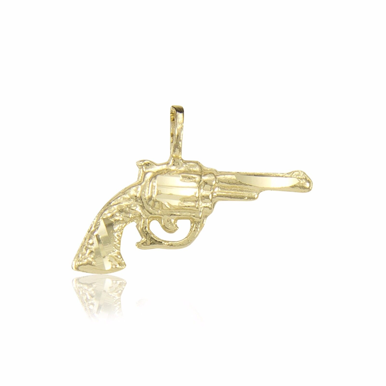 14K Solid Yellow Gold Revolver Gun Pendant - Handgun Pistol Necklace Charm Men