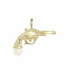 14K Solid Yellow Gold Revolver Gun Pendant - Handgun Pistol Necklace Charm Men picture