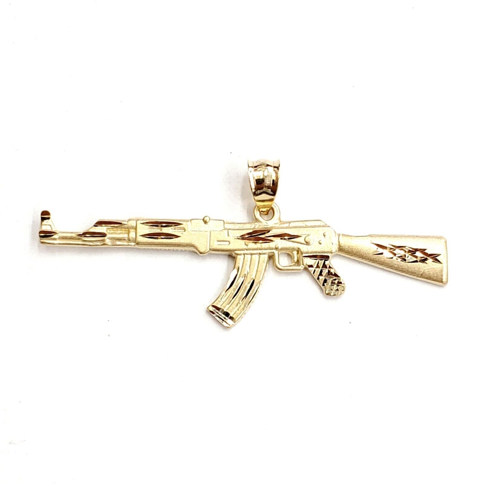 14k yellow Gold AK-47 machine gun military rifle Pendant charm fine gift 3.2g