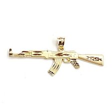 14k yellow Gold AK-47 machine gun military rifle Pendant charm fine gift 3.2g picture