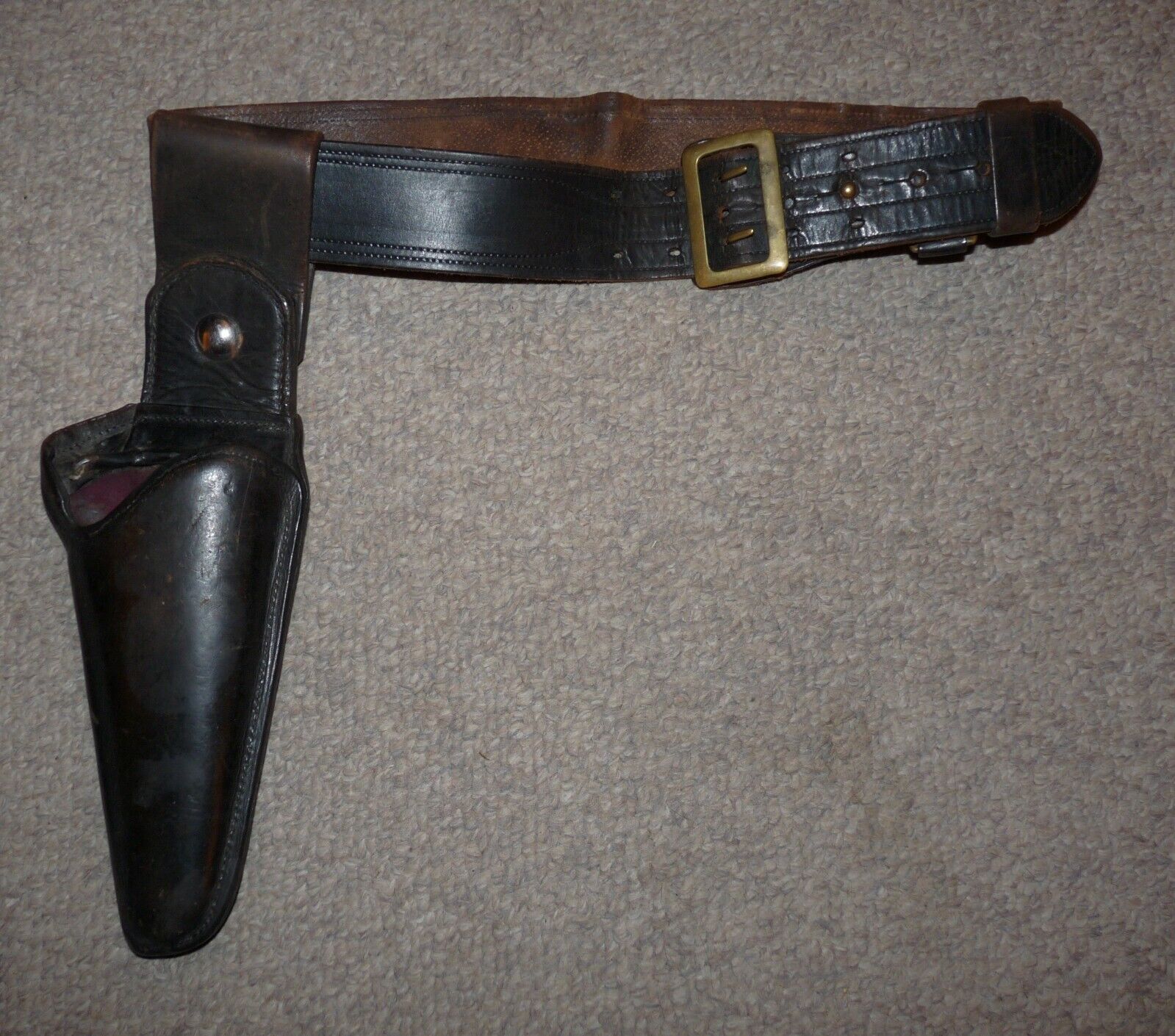 Original Vintage 1930s-40s Black Leather Police Clamshell Holster and Belt Set