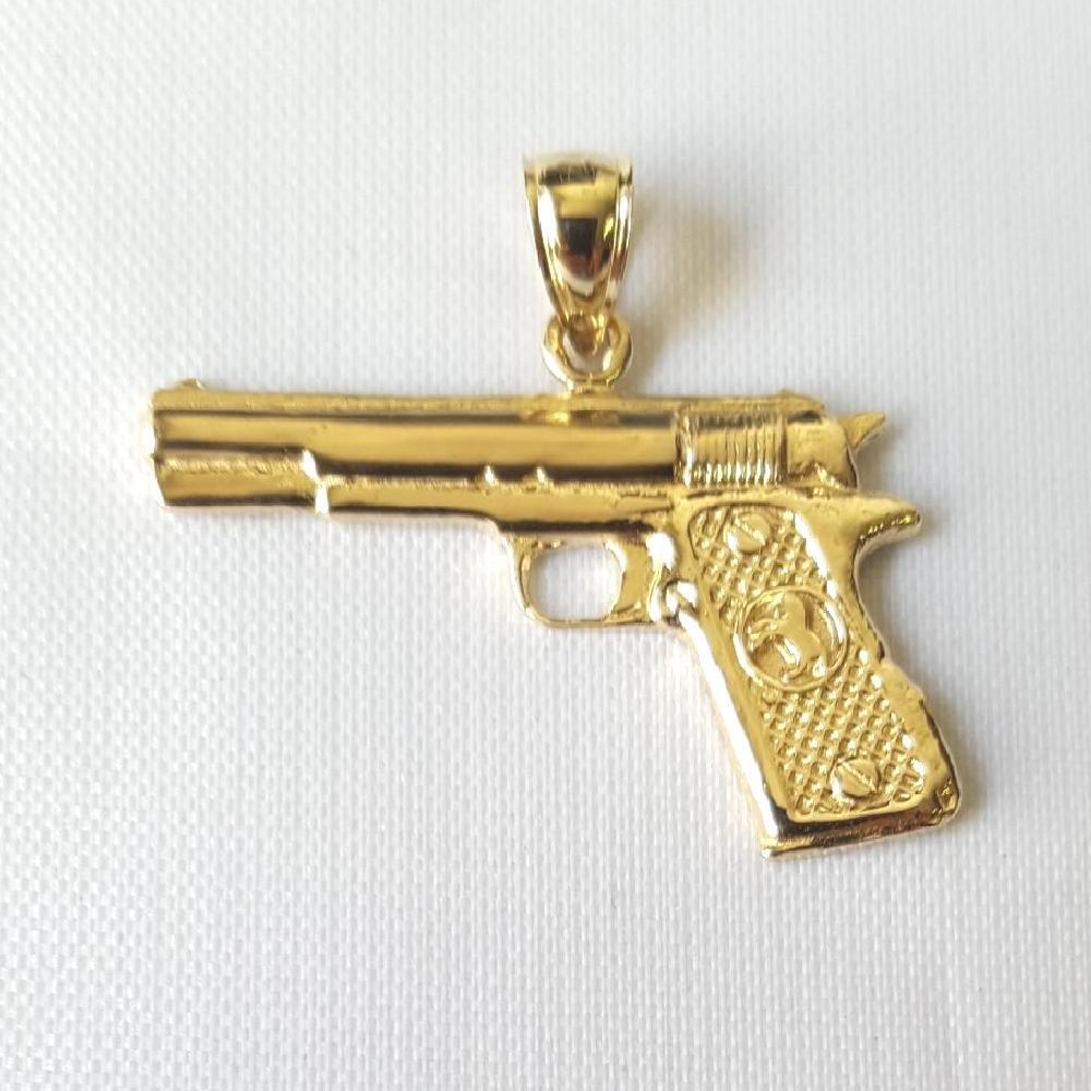 14k Yellow Gold HANDGUN PISTOL GUN Pendant / Charm, Made in USA