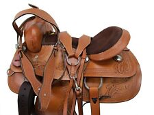 USED TRAIL SADDLE WESTERN HORSE PLEASURE FLORAL TOOLED LEATHER TACK 18 17 16 15 picture