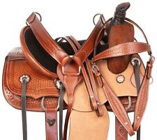 WESTERN HORSE SADDLE-BARREL TRAIL YOUTH-KIDS LEATHER 12” 13” ROPING TACK SET picture