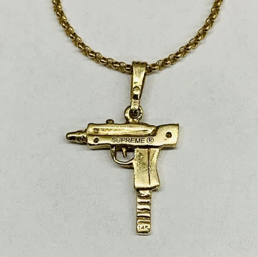 Supreme 14k Yellow Gold Uzi Gun Pendant Charm 14k 20 Inch 1mm Cable Necklace