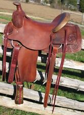 Western Leather Roper Ranch Hand Tooled Horse Tack Saddle. picture