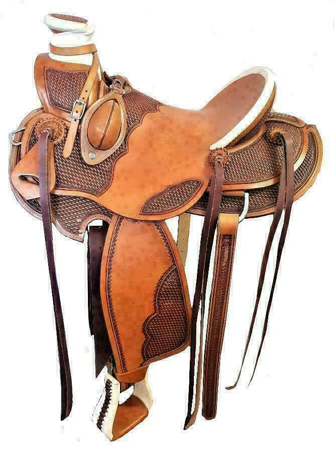 Western Leather Saddle Wade Tree A Fork Roping Ranch Horse Saddle Size 14 to 18