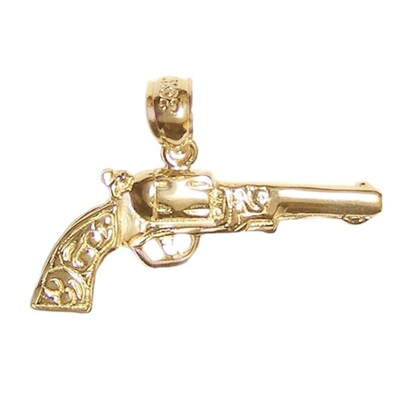 New 14k Yellow Gold Revolver Gun Pendant