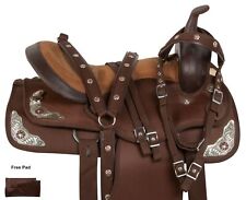 Western Saddle Pleasure Trail Barrel Show Brown Silver Horse Tack Set 17 in picture