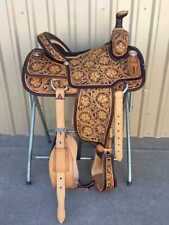 Western Leather Barrel Hand Carved Saddle With Matching Tack set . picture