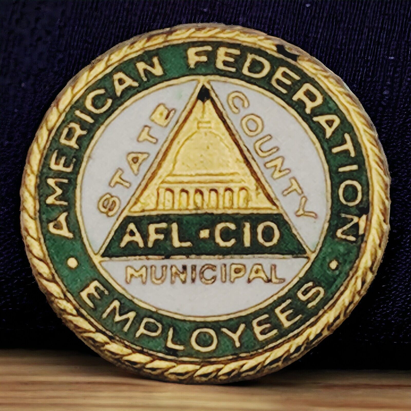 American Federation Employees State County Municipal AFL-CIO Hat Label Pin Vtg