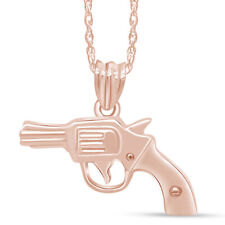 Revolver Gun Pendant Necklace 14K Rose Gold Plated Sterling Silver 18