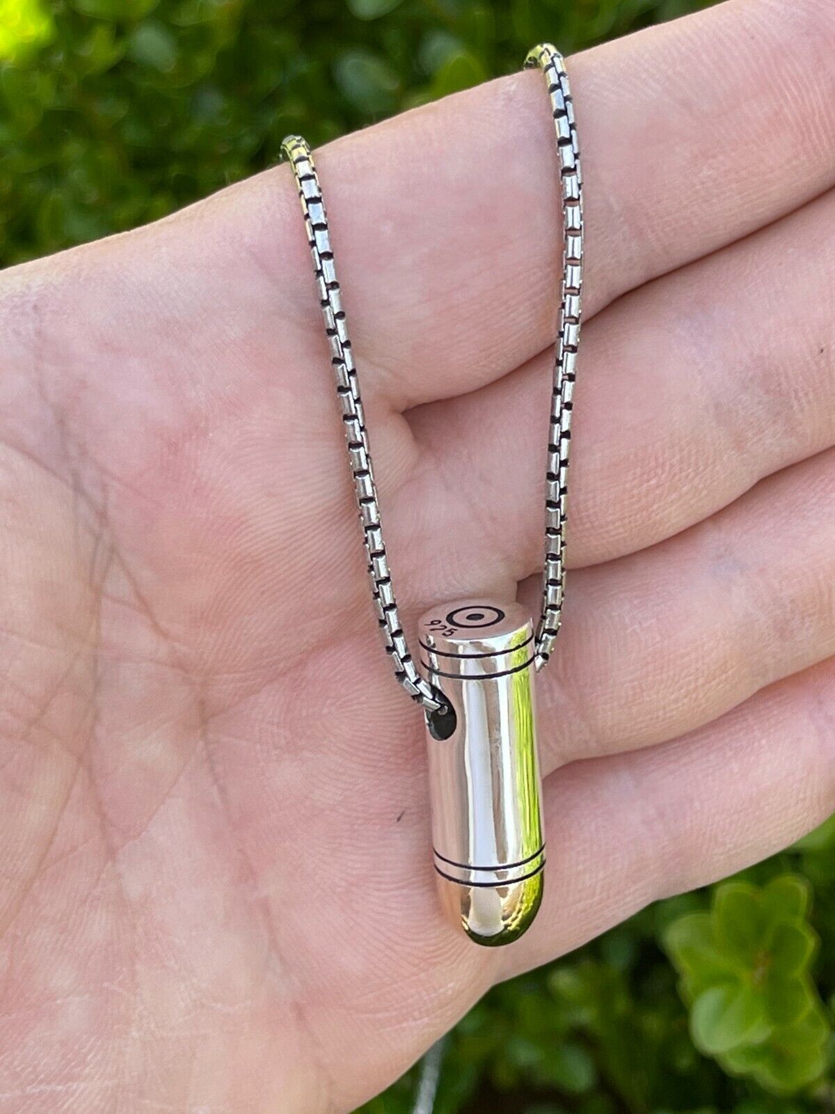 Real 925 Sterling Silver & 14k Gold Plated Bullet Pendant Necklace Chain 9mm Gun