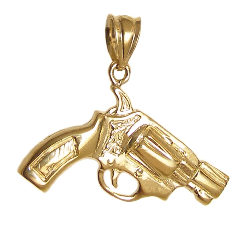 New 14k Gold Revolver Gun Handgun Pendant