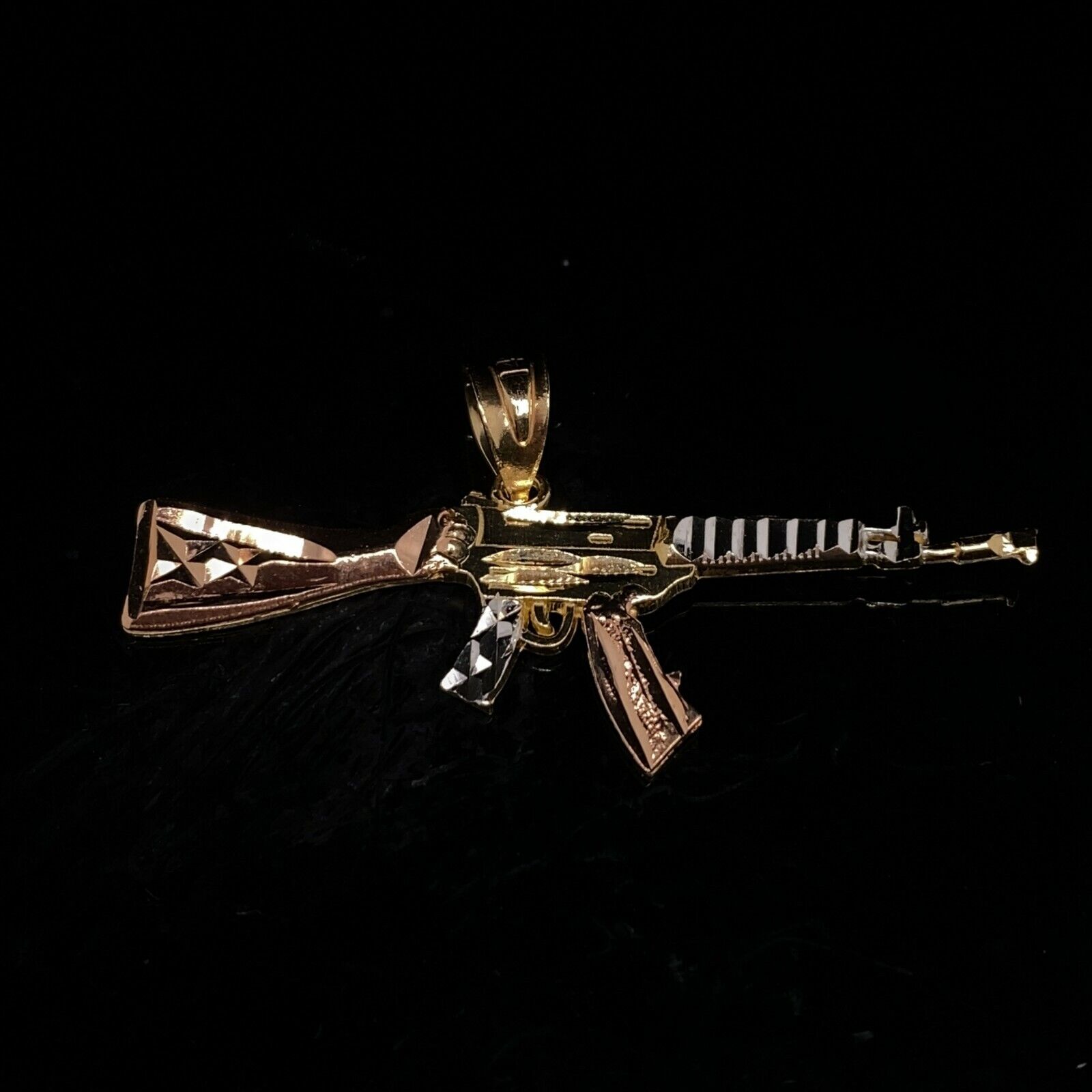 14K Yellow Gold AK47 Gun Weapon Pendant Charm 117 