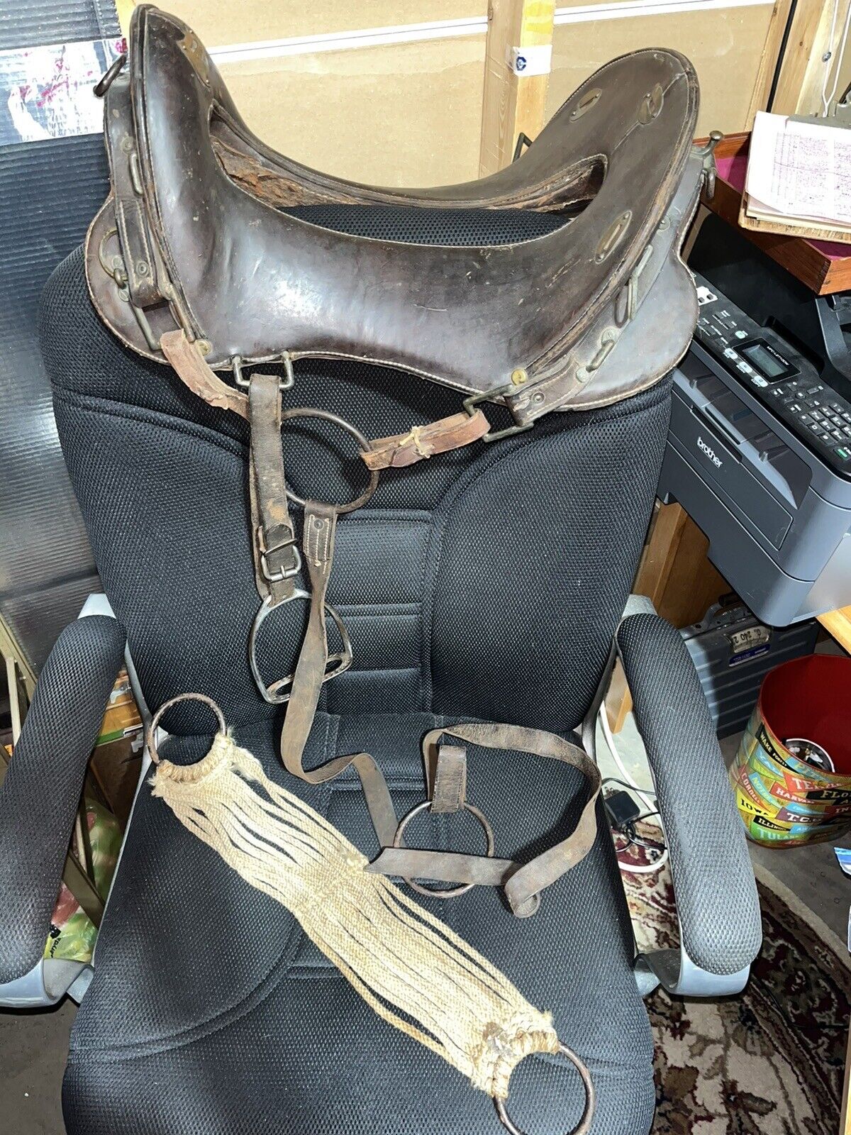 Vintage McClellan Cavalry Western Saddle  12” seat Cinch + Other thing Military