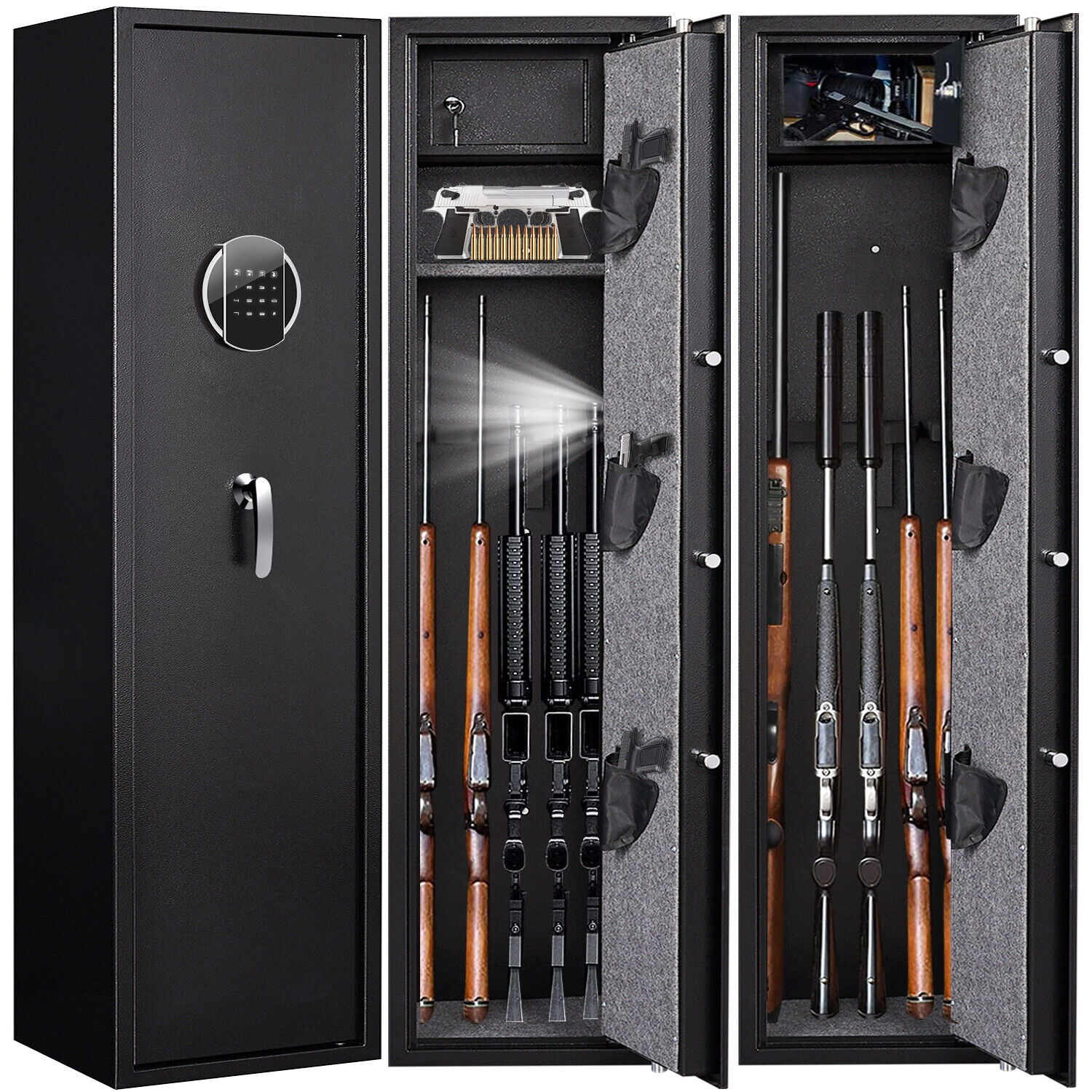Large Rifle Safe Quick Access 5 Guns Metal Gun Cabinet Security Pistol Pouch
