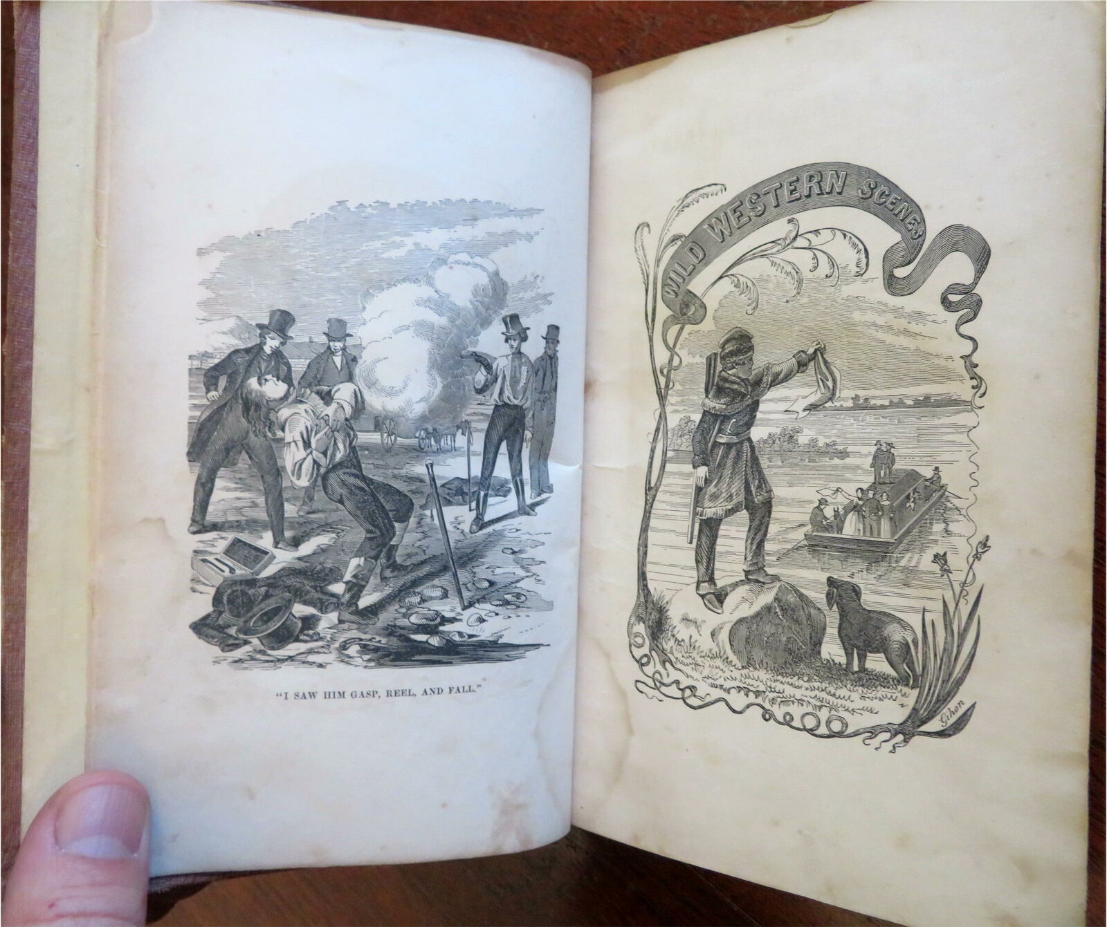American Wild West Adventure Tales 1856 Illustrated book 14 plates Indians guns