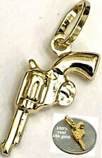 GOLd 14k Gun Handgun Revolver Pistol Charm Pendant necklace colt weapon 1” Small picture