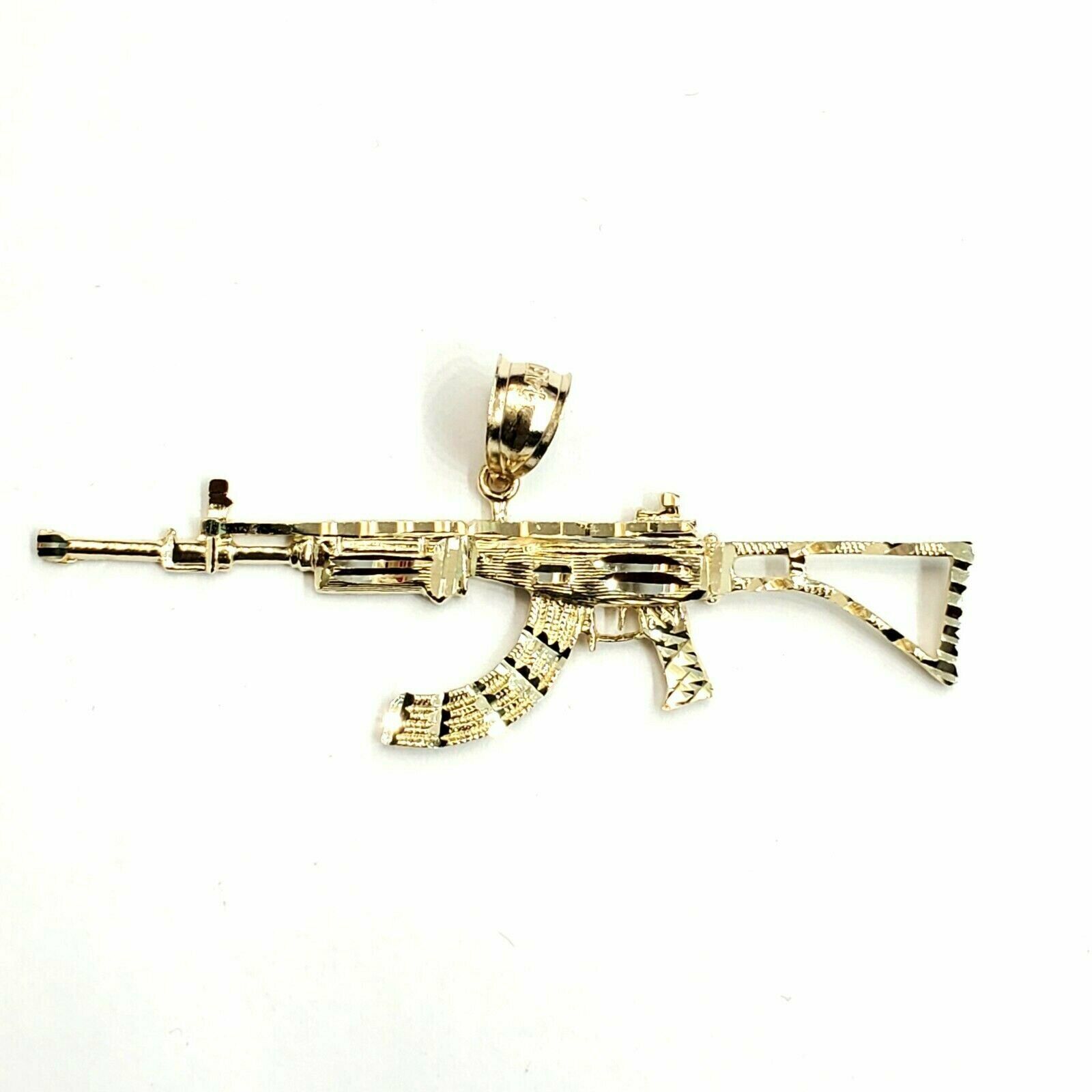 14k yellow Gold AK-47 machine gun military rifle Pendant charm fine gift 4.1g