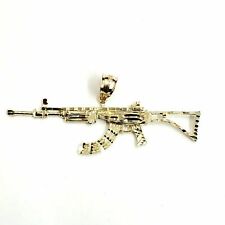 14k yellow Gold AK-47 machine gun military rifle Pendant charm fine gift 4.1g picture