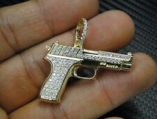 2.50 CT Round Cut Lab Created Diamond Gun Pendant 14K Yellow Gold Plated Silver picture
