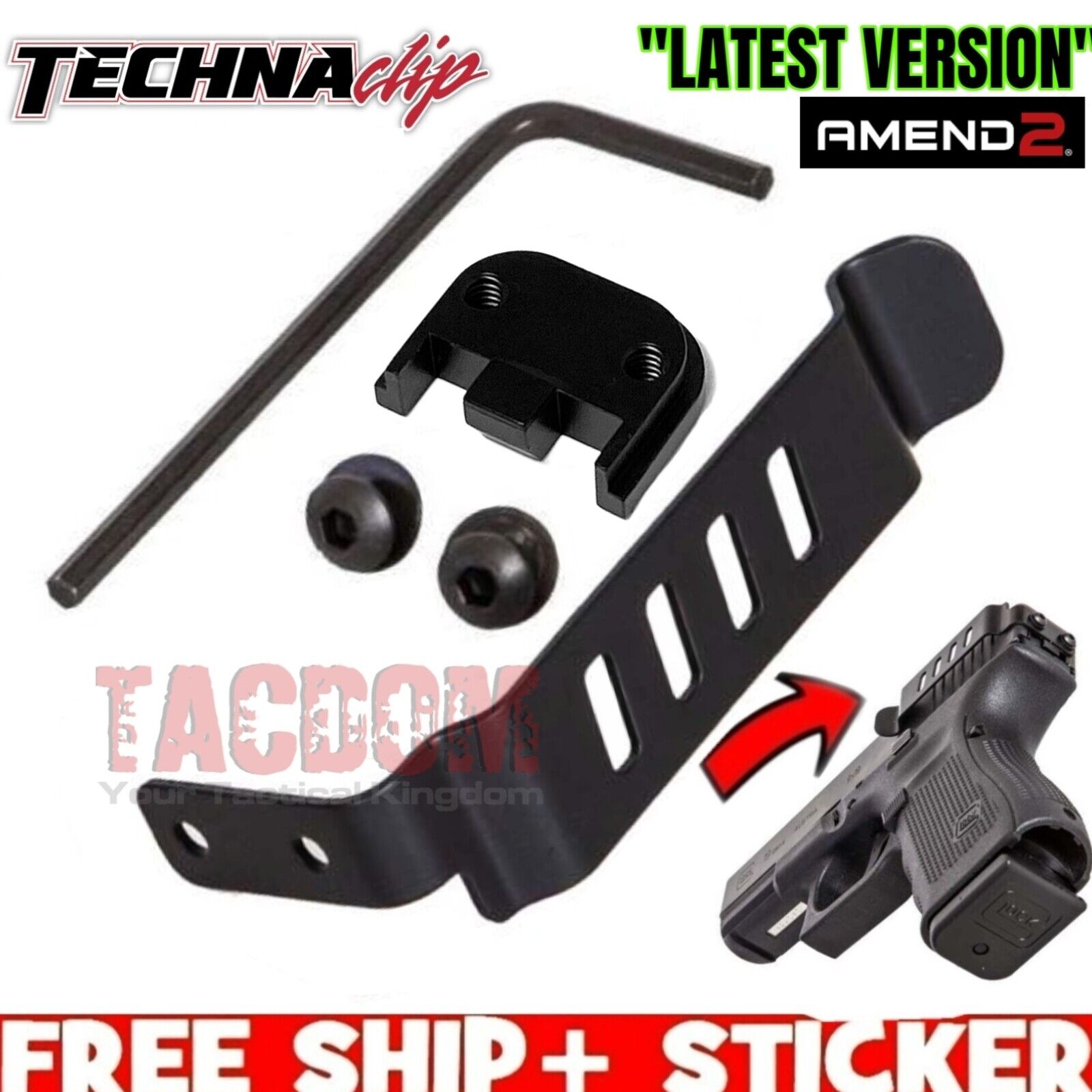 Techna Clip Gun Belt Clip for Glok 17 19 22 23 26 27 31 32 33 NEW GEN 1-5 Model