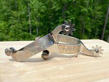 Handmade Delwyne Trefz Mounted Spurs Engraved Silver - NEW picture