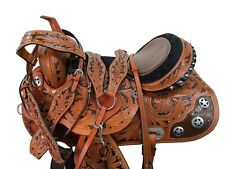 GAITED WESTERN HORSE SADDLE USED LEATHER TOOLED PLEASURE TRAIL TACK 15 16 17 SET picture