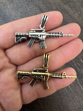 Real 925 Silver / 14k Gold Plated AR Gun Rifle Pendant Necklace Military Charm picture