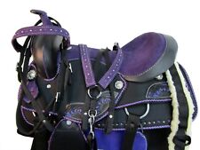 DEEP SEAT WESTERN SYNTHETIC SADDLE BLACK PLEASURE HORSE TRAIL TACK SET 17 16 15 picture