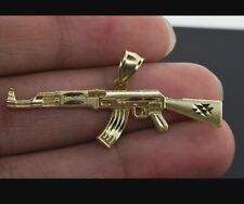 Men's 14k Yellow Gold Plated Customized AK47 Raffle Gun Solid Pendant 925 Silver picture