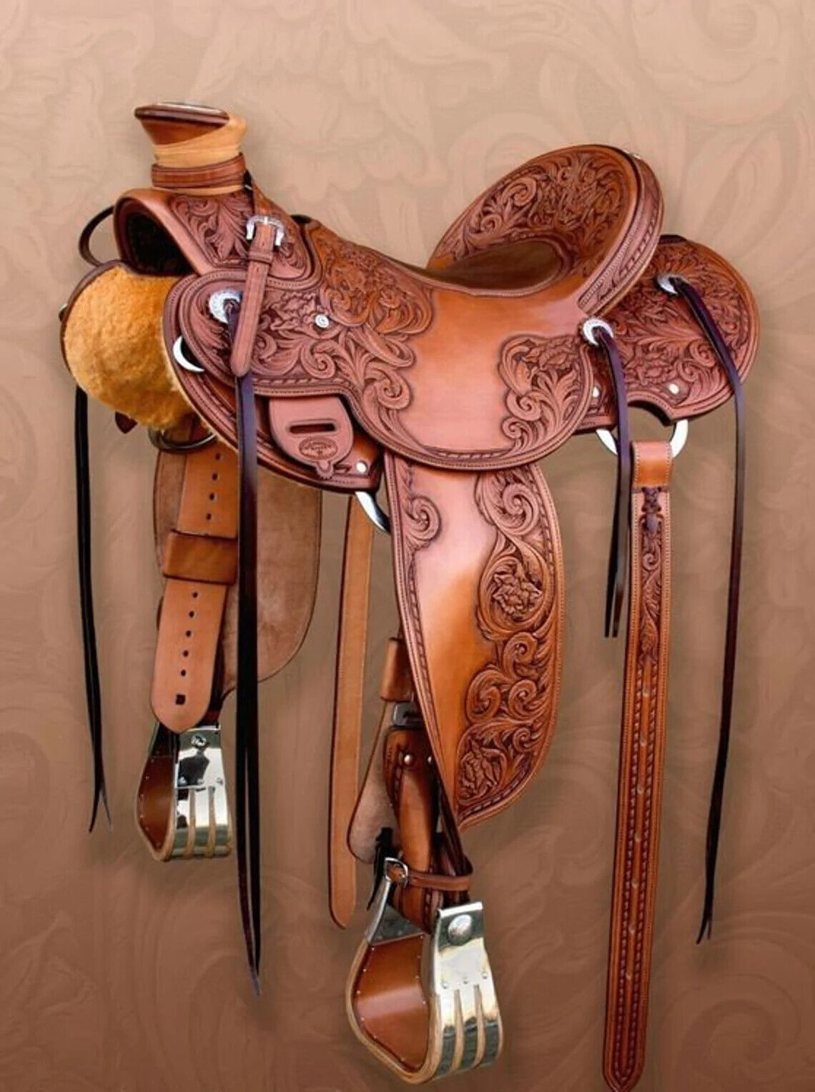 Leather western wade saddle tooled carved leather horse tack
