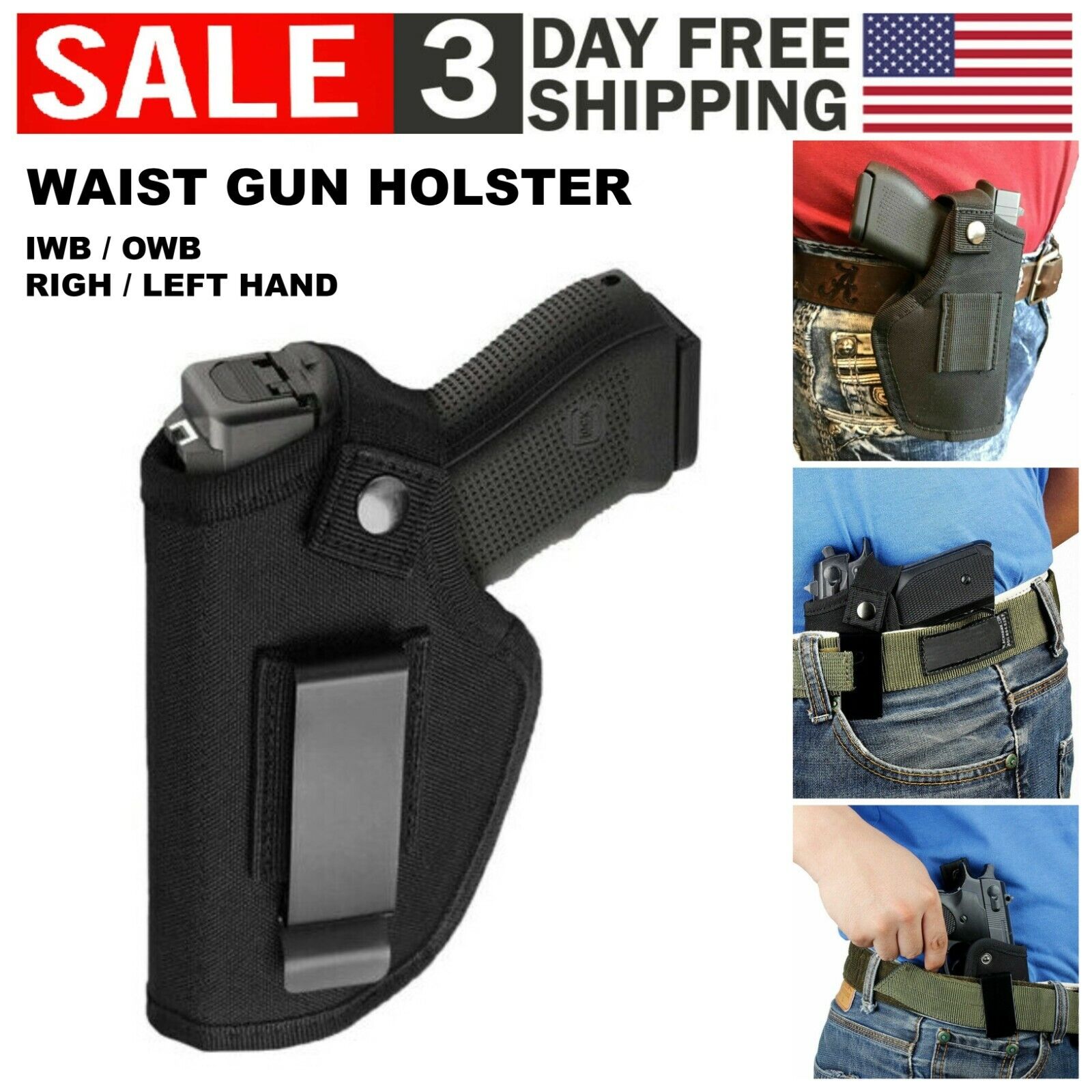 Universal IWB OWB Waist Gun Holster Concealed Carry Right/Left Hand Quick Draw