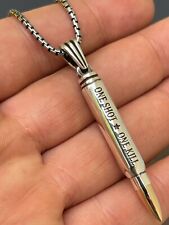 Real 925 Sterling Silver 14k Gold Gun Bullet ONE SHOT ONE KILL Pendant Necklace picture