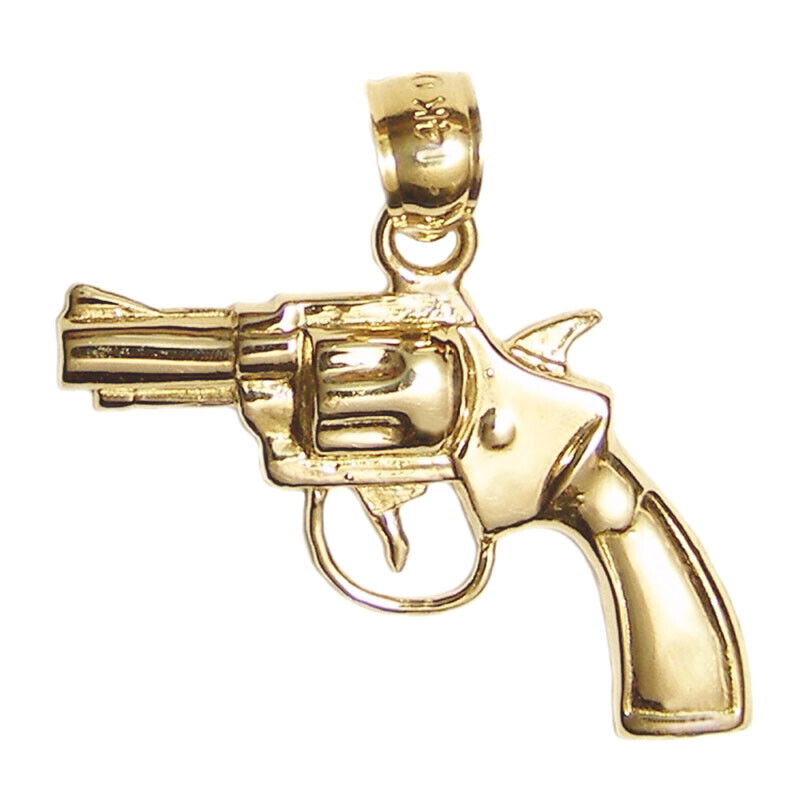 New 14k Gold Revolver Gun Pendant