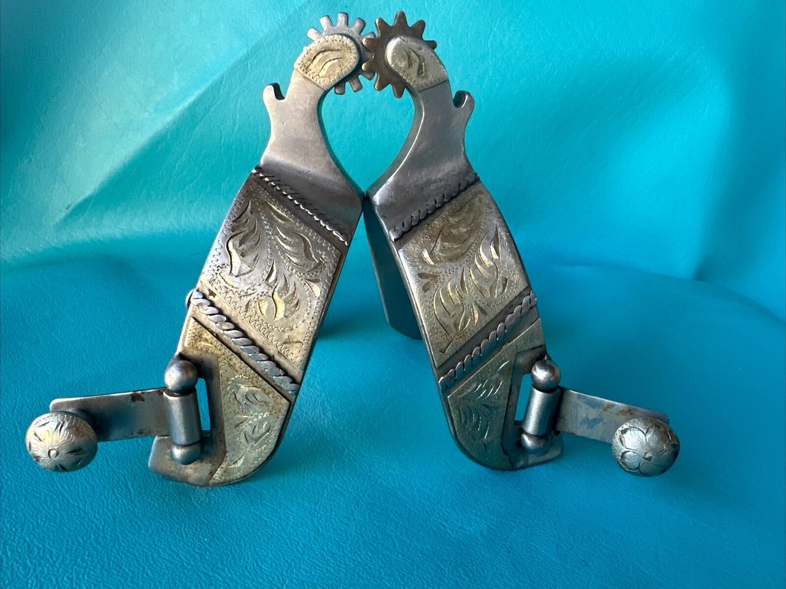 Vintage Stainless Steel Spurs Silver Mounted