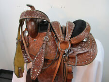 Youth Western Sadle Horse Kids Barrel Racing Trail Tooled Leather Tack Set 12 13 picture