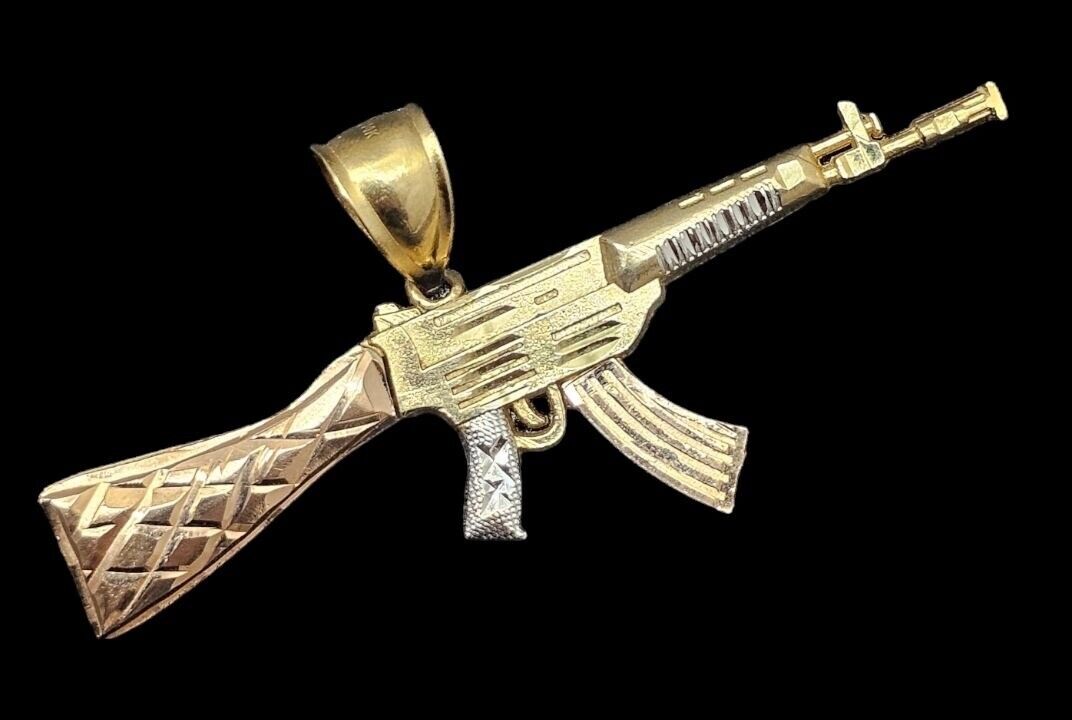 GOLD-14K Tri Color Gold  Rifle Gun Charm Pendant For Necklace Chain 3.6gr