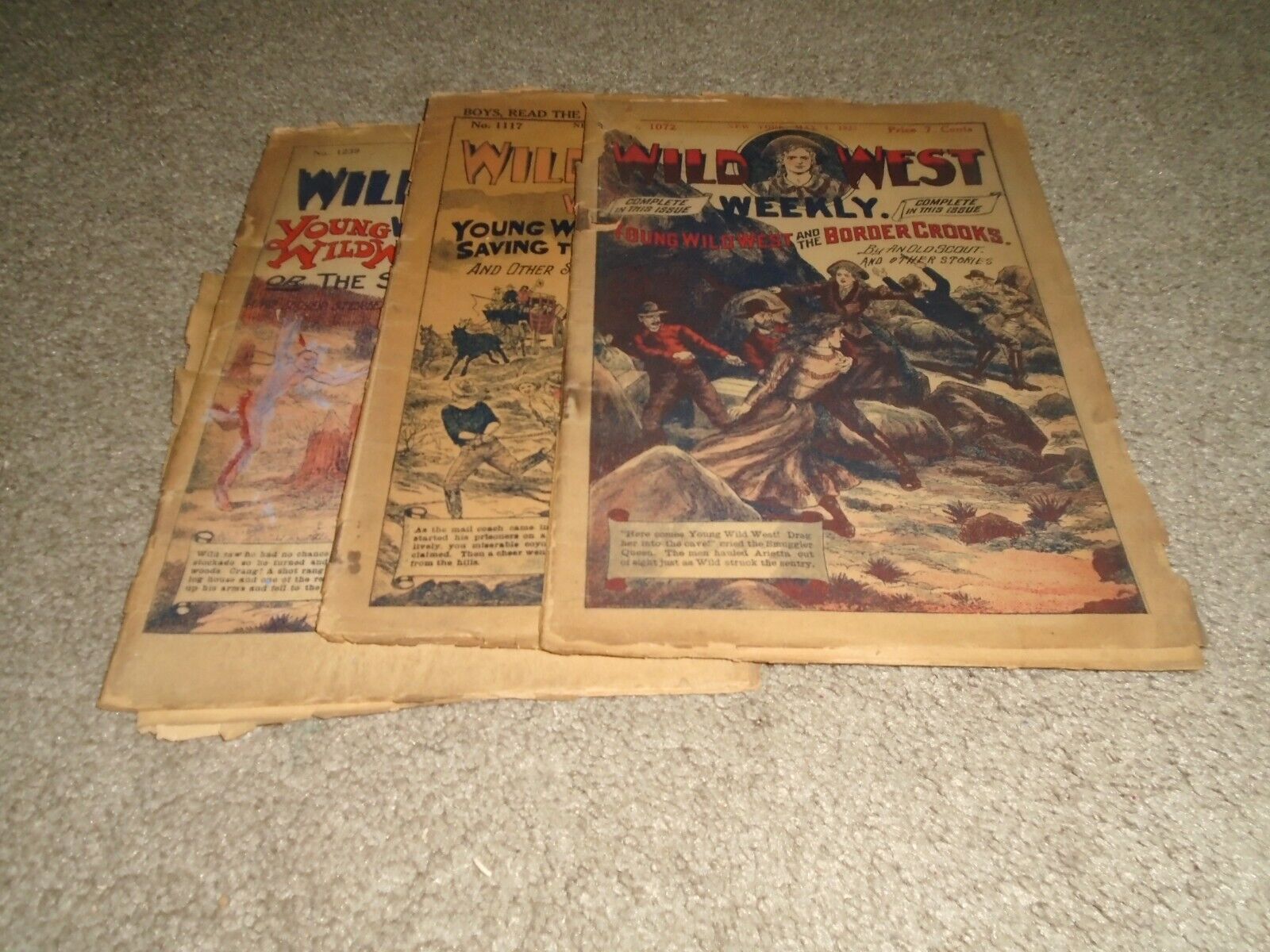 3 Wild West Weekly 1920\'s Dime Novel Magazines 1072 1117 1239