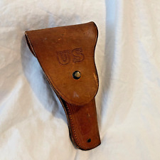 VTG US Army Style Colt Pistol Holster - Repro Light Brown Leather Button Snap picture
