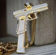 Pistol Gun Pendant 14K Yellow Gold Over 2.66 Ct Round Cut Lab Created Diamond  picture