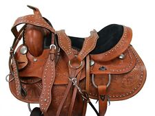 WESTERN HORSE SADDLE TRAIL PLEASURE TOOLED LEATHER STUDDED TACK SET 15 16 17 18 picture
