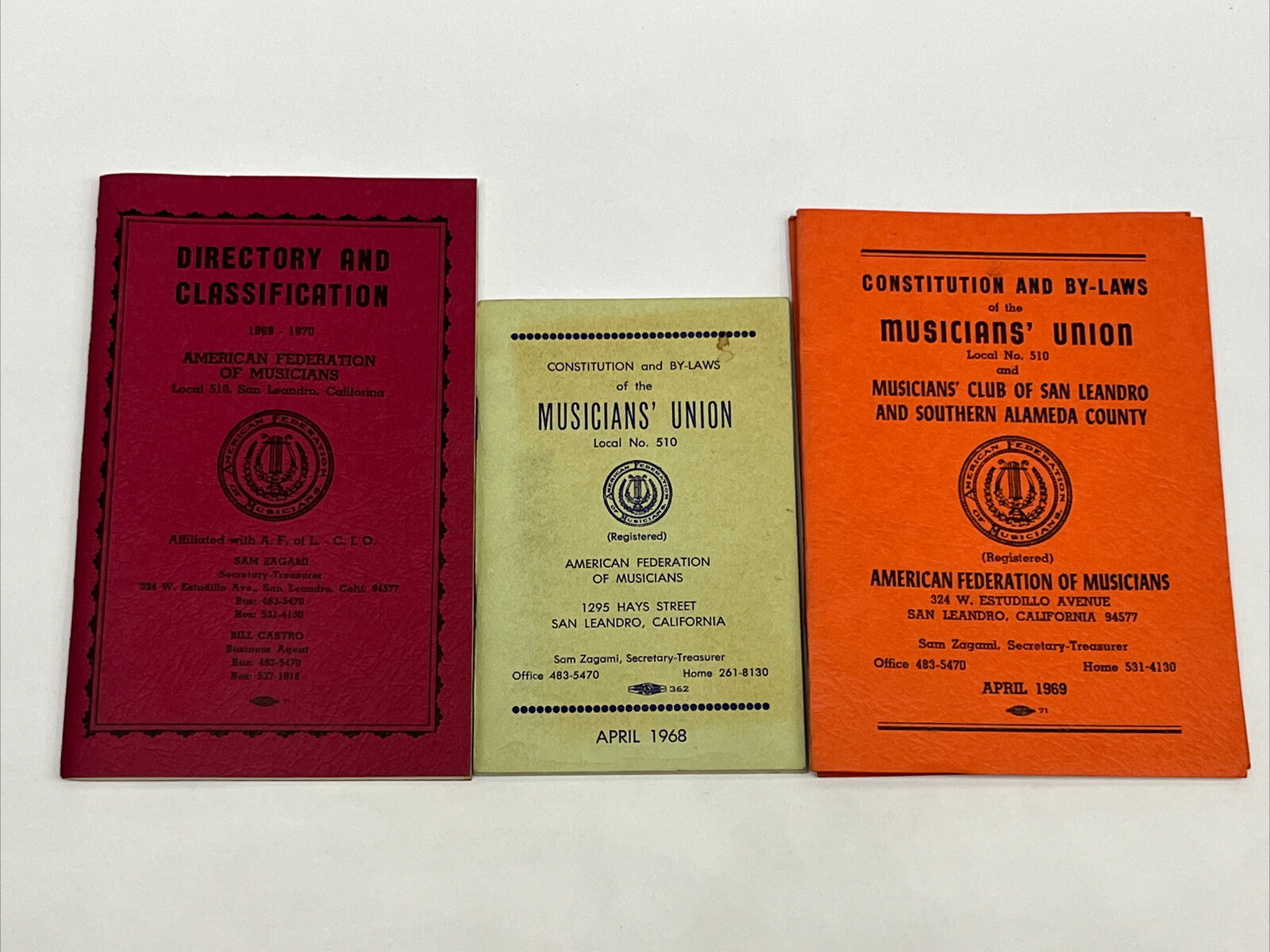 VINTAGE 1969 AMERICAN FEDERATION OF MUSICIANS UNION DIRECTORY BOOKLET LOT OF 3
