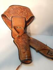 VINTAGE R. HAND WESTERN COWBOY GUN HOLSTER / RIG HAND TOOLED LEATHER picture
