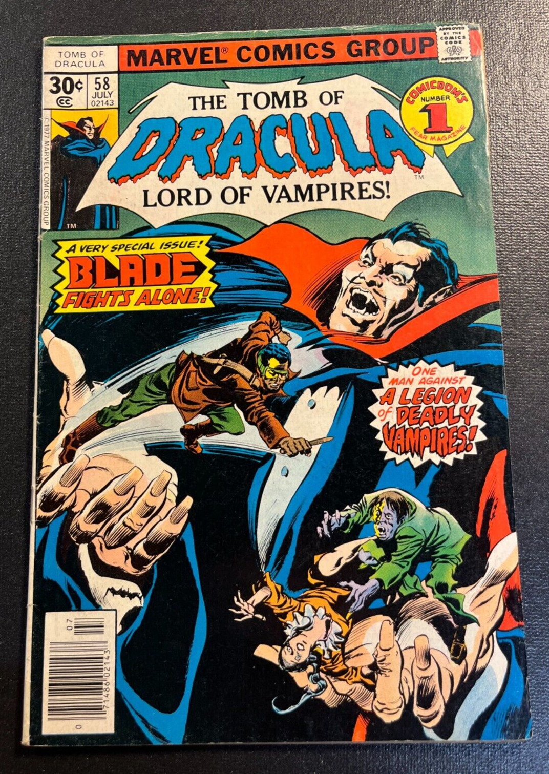 Tomb of Dracula 58 BLADE SOLO ISSUE 1977 Vol 1 Gene Colan Vampires VINTAGE COMIC